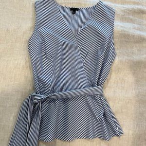Talbots Size 12 Blue White Stripe V Neck Wrap Sleeveless Shirt with Tie Coastal